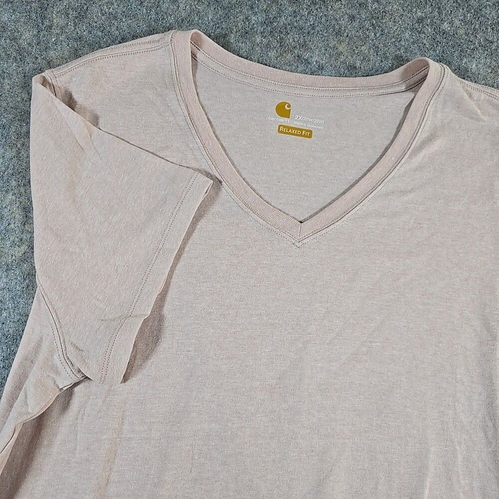 Women's Carhartt V neck T shirt Short Sleeved Size 2X Peach Pink Work Casual